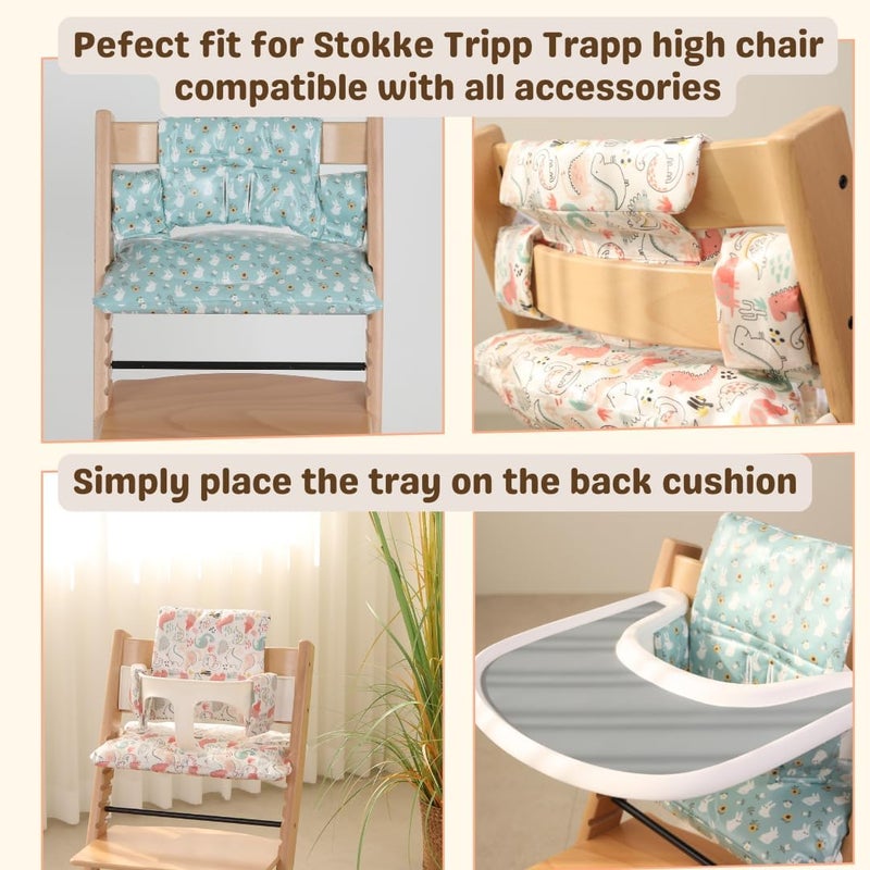 Gembebe Waterproof & Compatible Stokke Tripp Trapp Cushion Set for Newborn Baby - Easy to Clean Stokke Tripp Trapp Newborn Set - 100% Cotton Stokke High Chair Cushion Set (Mint Bunny / 49.5 Counts) - Image 3